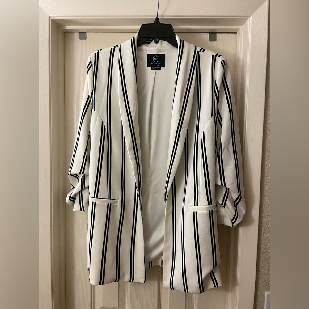 Boom Boom Jeans black & white striped Blazer ruched sleeves